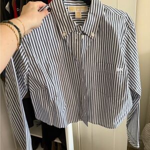 Michael Kors Black & White Striped Button-Down Shirt